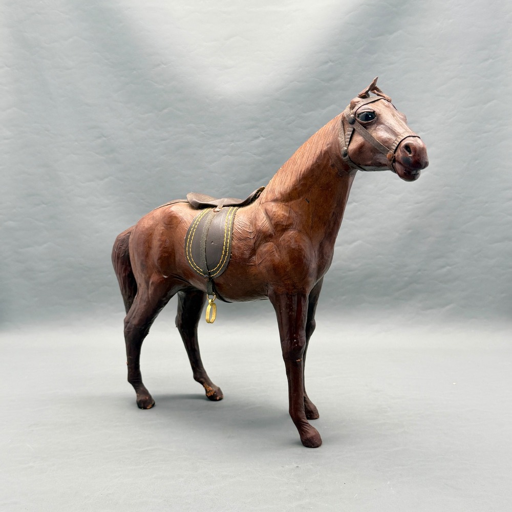 Antique Vintage figure Leather Wrapped Horse Figurine Statue Equestrian 12" tall